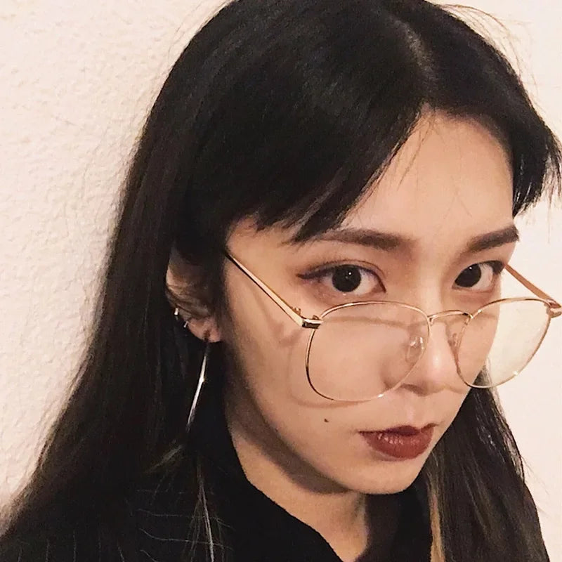 Shinjuku Retro Glasses Frame Girl Ins No Makeup Plain Glasses Men Eyewear Cute Decorative Computer Glasses