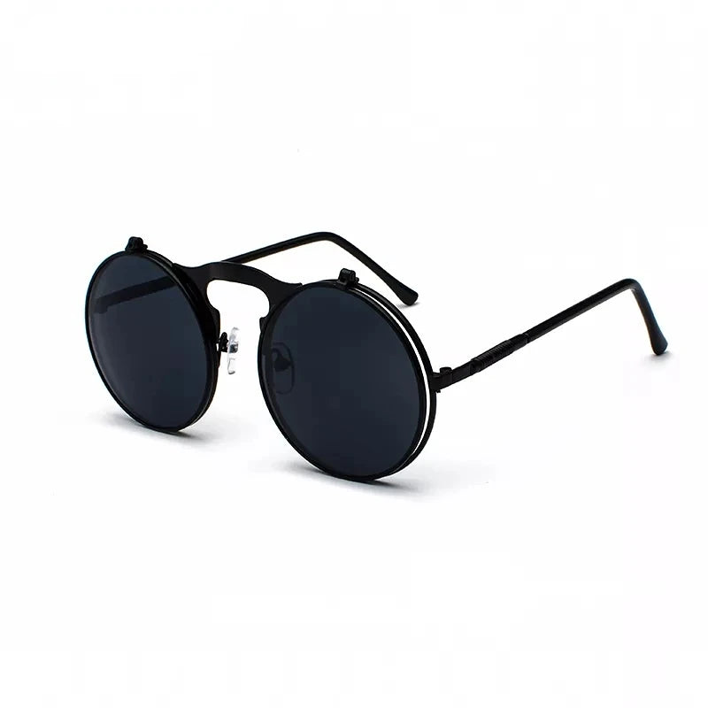 Steampunk Sunglasses Man Woman Retro Round Metal Flip Up Sun Glasses Male Female Double Circular Clear Lens Eyeglasses UV400