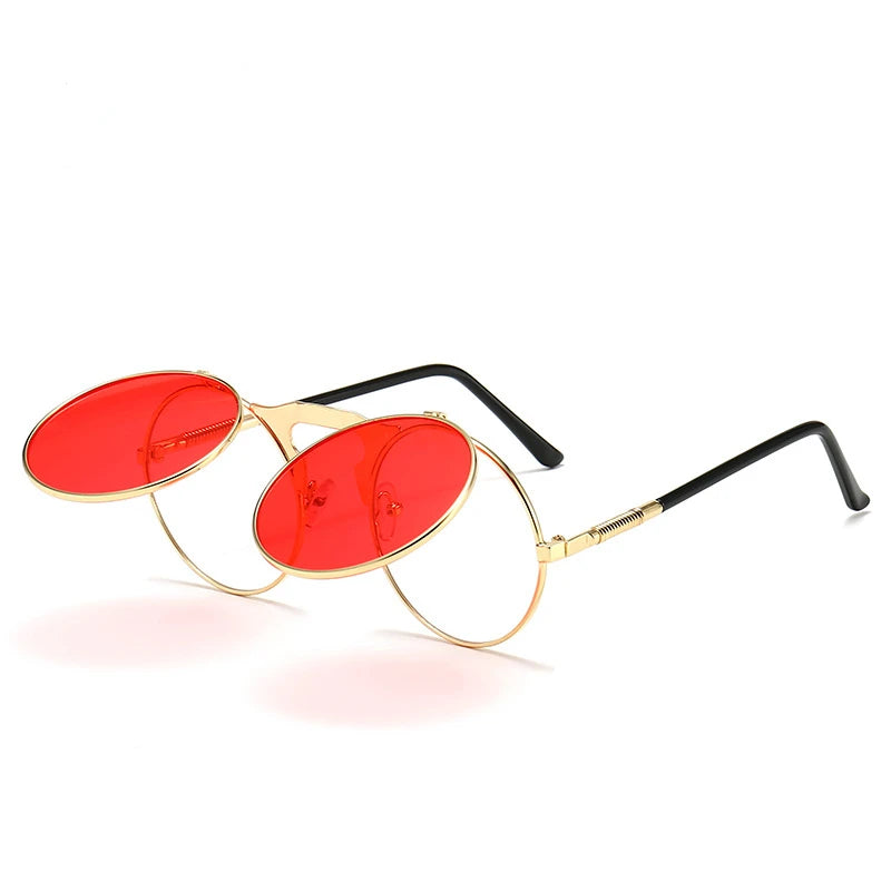 Steampunk Sunglasses Man Woman Retro Round Metal Flip Up Sun Glasses Male Female Double Circular Clear Lens Eyeglasses UV400
