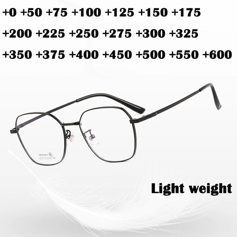 Ultralight Flexible Polygon Oval Reading Glasses Men Women High Quality Titanium Magnifying Reader Presbyopic Glasses +25 75 125