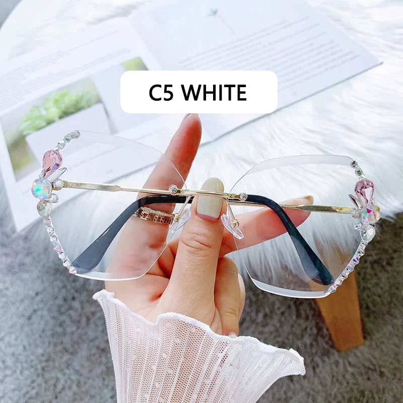 Vintage Rimless Rhinestone Sunglasses Women 2022 Luxury Brand Design Gradient Lens Sun Glasses Men Shades for Female