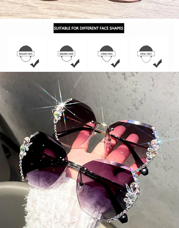 Vintage Rimless Rhinestone Sunglasses Women 2022 Luxury Brand Design Gradient Lens Sun Glasses Men Shades for Female
