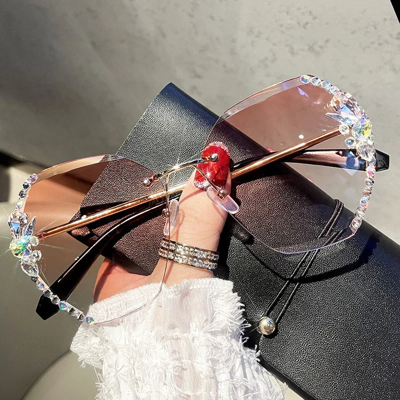 Vintage Rimless Rhinestone Sunglasses Women 2022 Luxury Brand Design Gradient Lens Sun Glasses Men Shades for Female