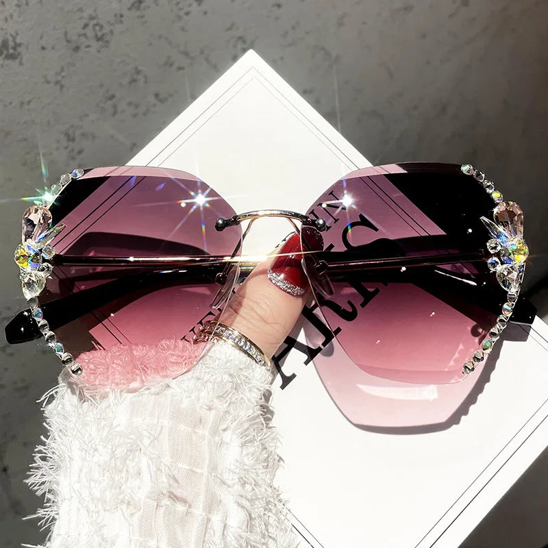 Vintage Rimless Rhinestone Sunglasses Women 2022 Luxury Brand Design Gradient Lens Sun Glasses Men Shades for Female