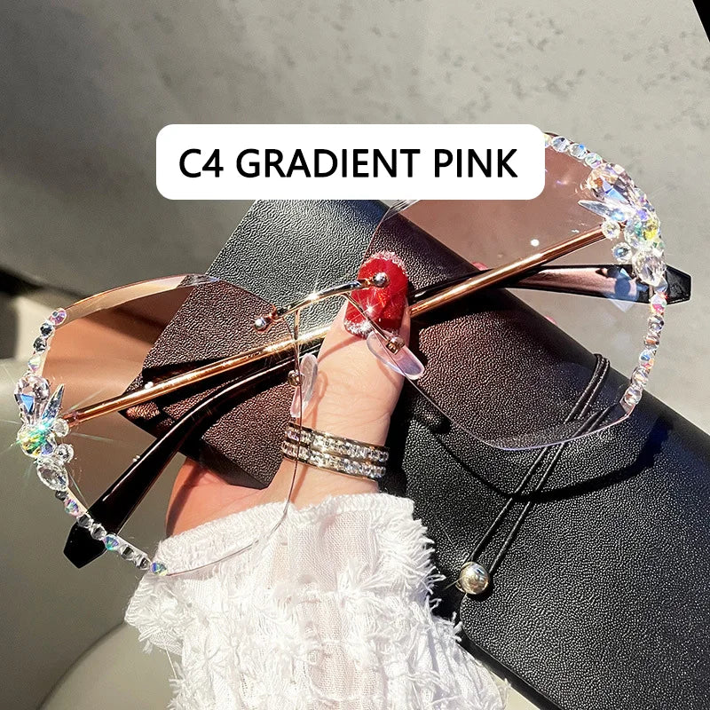 Vintage Rimless Rhinestone Sunglasses Women 2022 Luxury Brand Design Gradient Lens Sun Glasses Men Shades for Female
