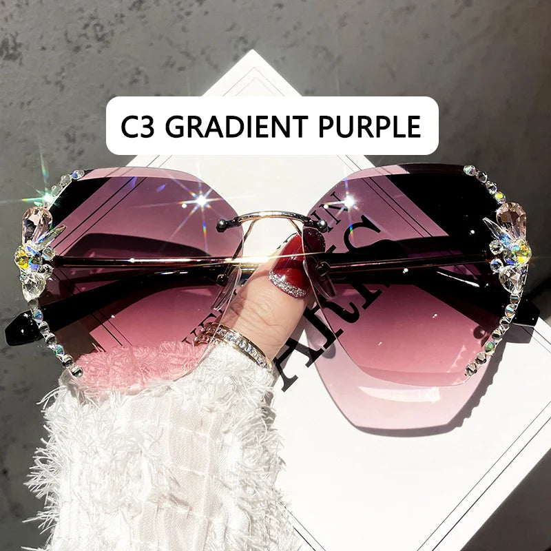Vintage Rimless Rhinestone Sunglasses Women 2022 Luxury Brand Design Gradient Lens Sun Glasses Men Shades for Female
