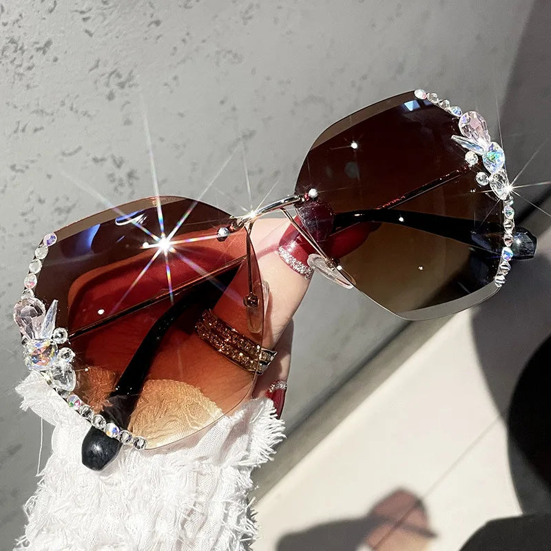Vintage Rimless Rhinestone Sunglasses Women 2022 Luxury Brand Design Gradient Lens Sun Glasses Men Shades for Female
