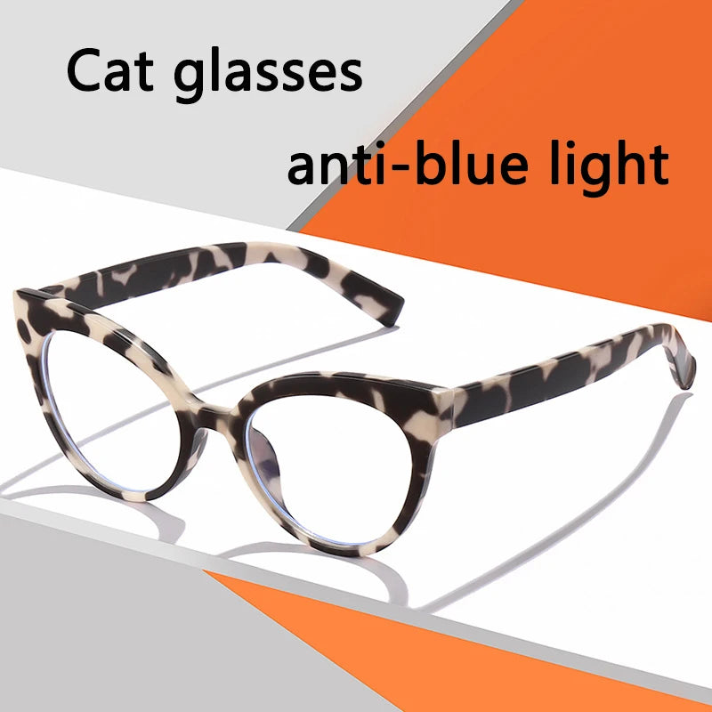 Women Cat Eye Anti-blue Light Glasses Frame Computer Goggles Flat Mirror Anti-fatigue PC High Quality Leopard gafas