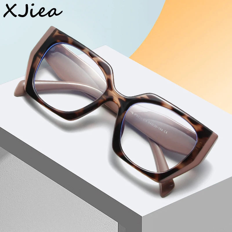 XJiea Designer Leopard Print Stitching Colors Anti-blue Light Glasses For Women Cat Eye Computer Blue Ray Blocking Eyeglasses